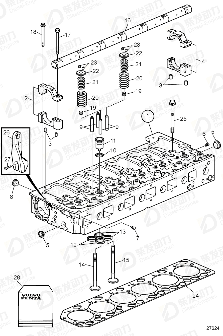 VOLVO Cylinder head, exch 3803937 Drawing